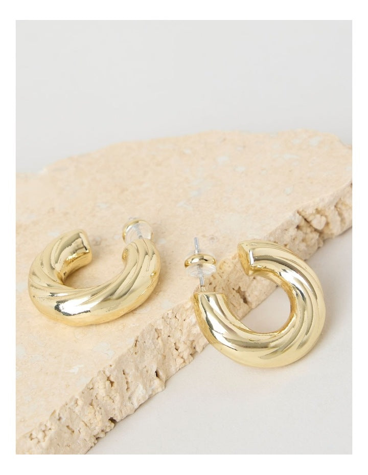Chunky Twist Hoops in Gold
