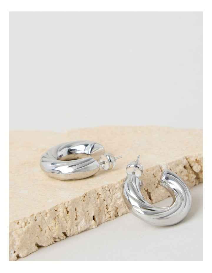 Chunky Twist Hoops in Silver