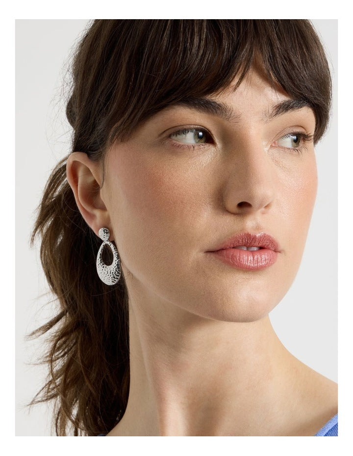 Textured Drop Earring in Silver