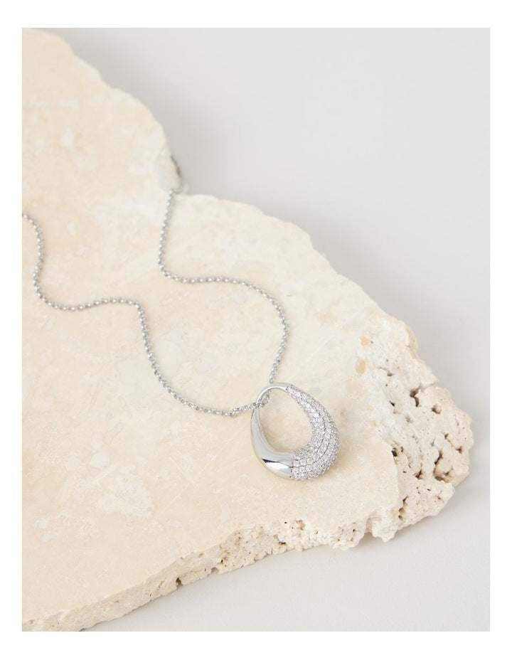 Silver Twisted Diamante Pendant Necklace