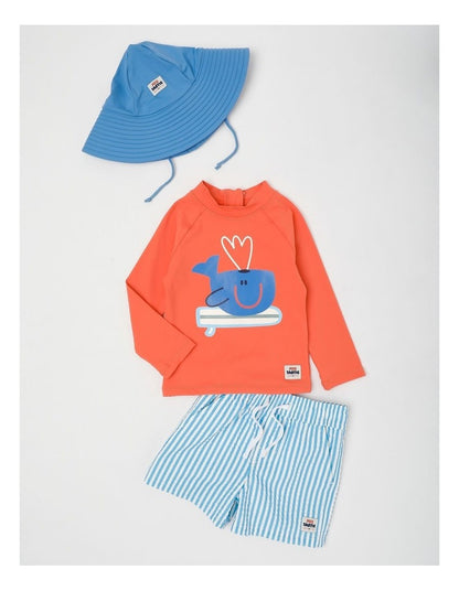 Murray Surfing Whale Rashvest and Boardshort Set in Orange