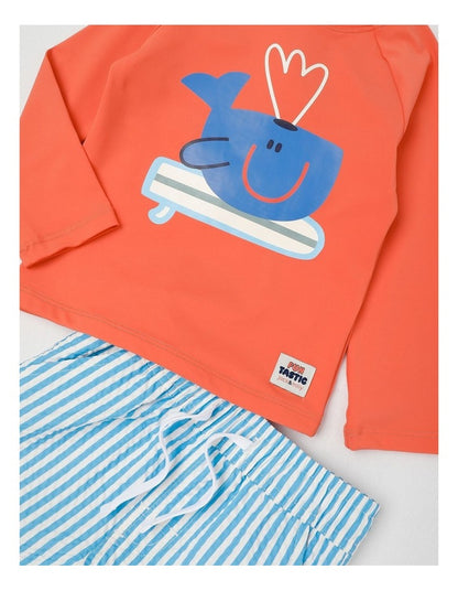 Murray Surfing Whale Rashvest and Boardshort Set in Orange