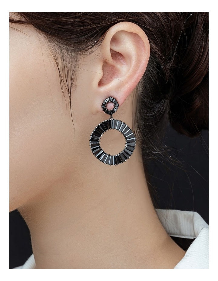 Circle Drop Earrings GJEC065M in Black