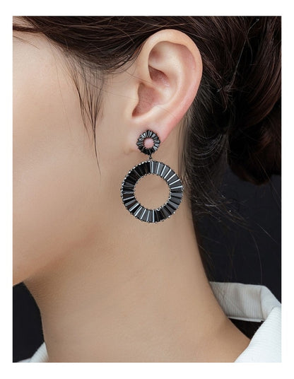 Circle Drop Earrings GJEC065M in Black