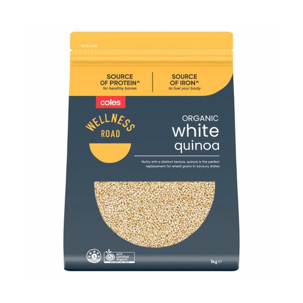 COLES WELLNESS ROAD ORGANIC WHITE QUINOA 1KG