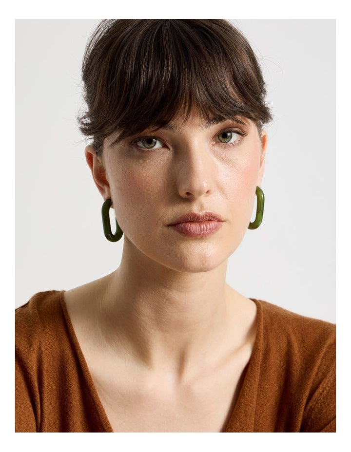 Forest Resin Hoop Earrings in Green