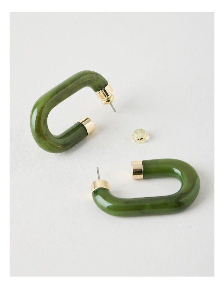 Forest Resin Hoop Earrings in Green