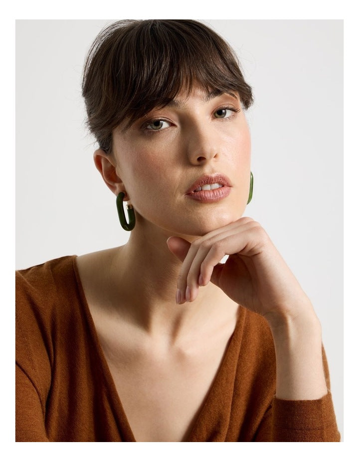 Forest Resin Hoop Earrings in Green