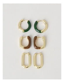 Gold and Enamel Earrings in Multi 3 Pack