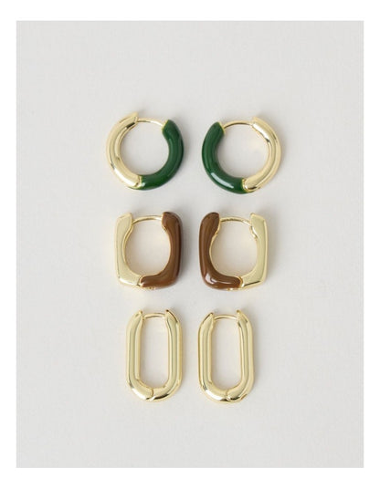 Gold and Enamel Earrings in Multi 3 Pack