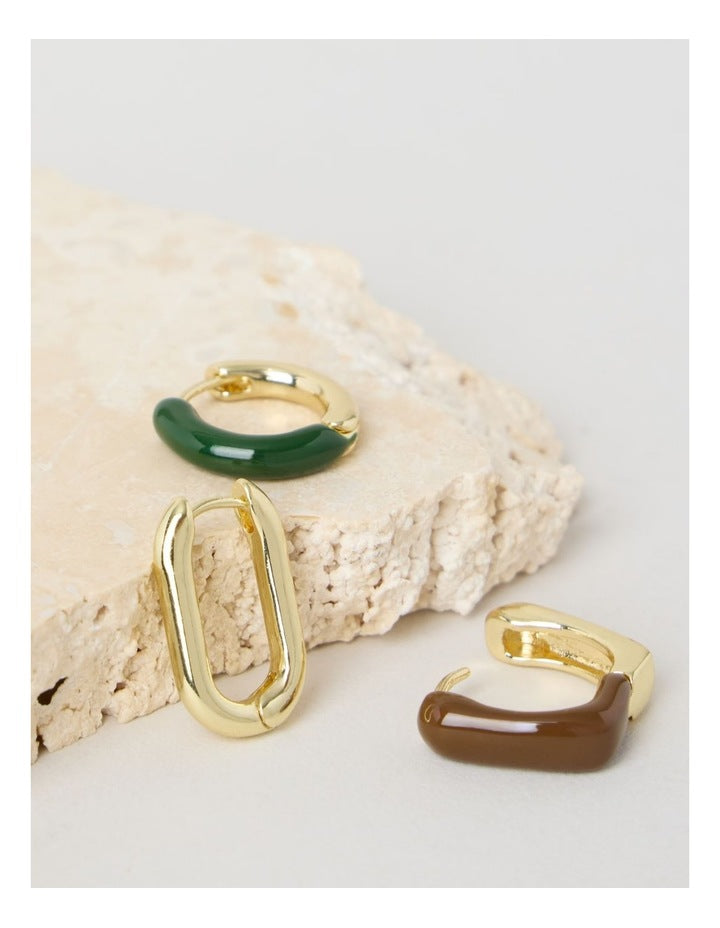 Gold and Enamel Earrings in Multi 3 Pack