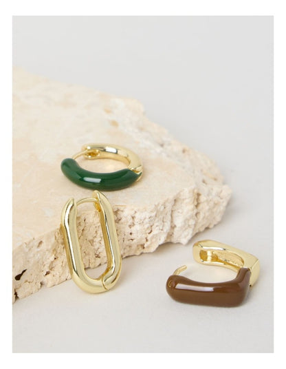 Gold and Enamel Earrings in Multi 3 Pack