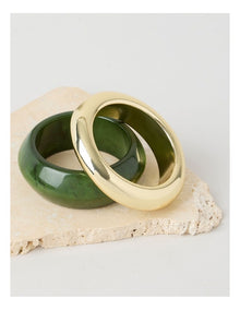 Gold and Resin Bangles in Forest 2 Pack