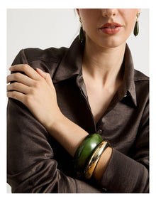 Gold and Resin Bangles in Forest 2 Pack