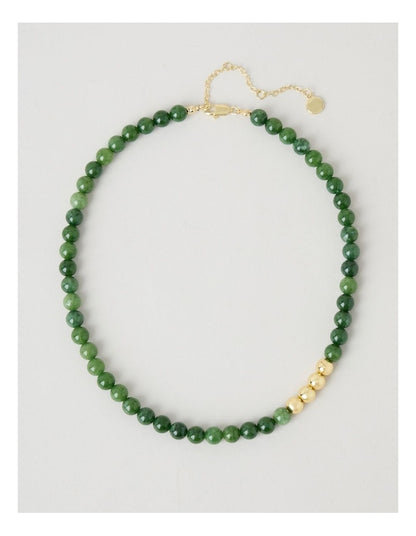 Stone Beaded Necklace in Forest and Gold