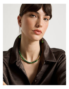Stone Beaded Necklace in Forest and Gold