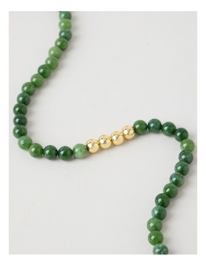 Stone Beaded Necklace in Forest and Gold