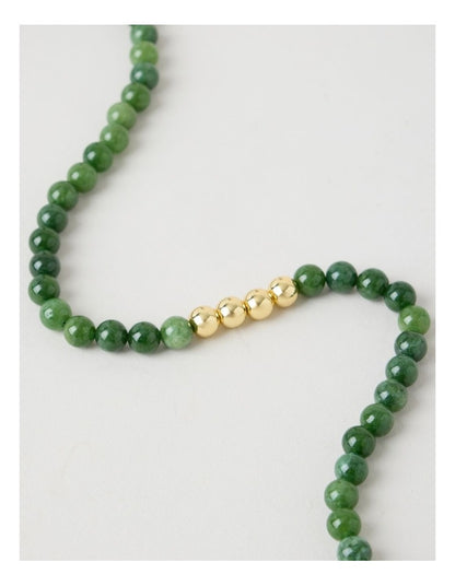 Stone Beaded Necklace in Forest and Gold