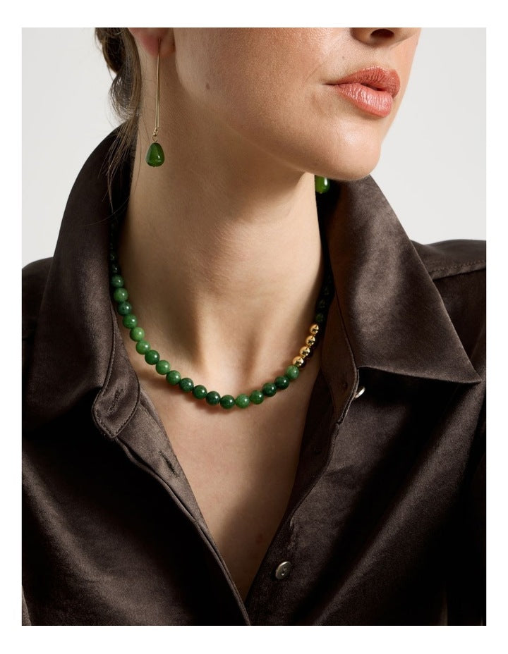 Stone Beaded Necklace in Forest and Gold