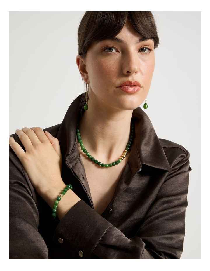 Stone Beaded Bracelet in Forest and Gold