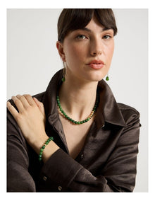 Stone Beaded Bracelet in Forest and Gold