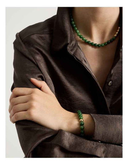 Stone Beaded Bracelet in Forest and Gold
