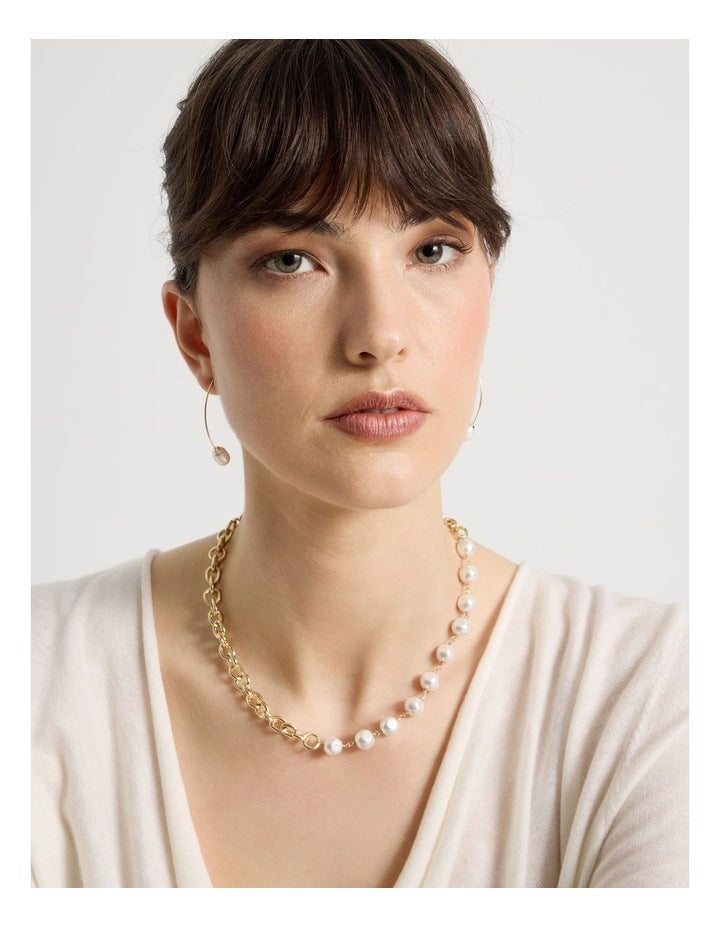 Gold and Pearl Hook Earrings