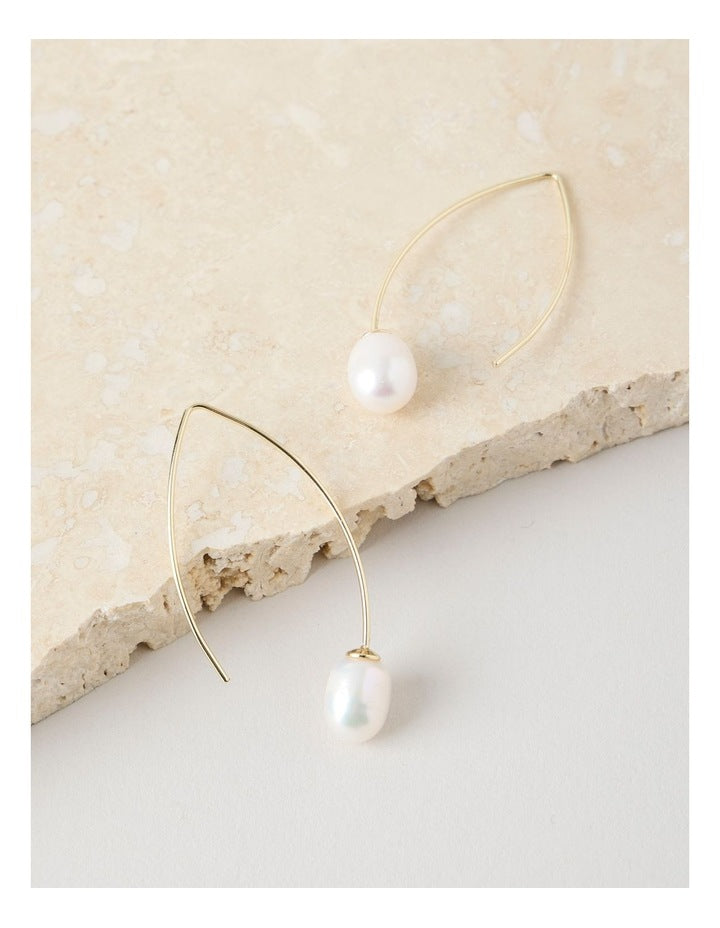 Gold and Pearl Hook Earrings