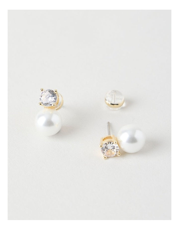 Pearl and Diamante Stud Earrings