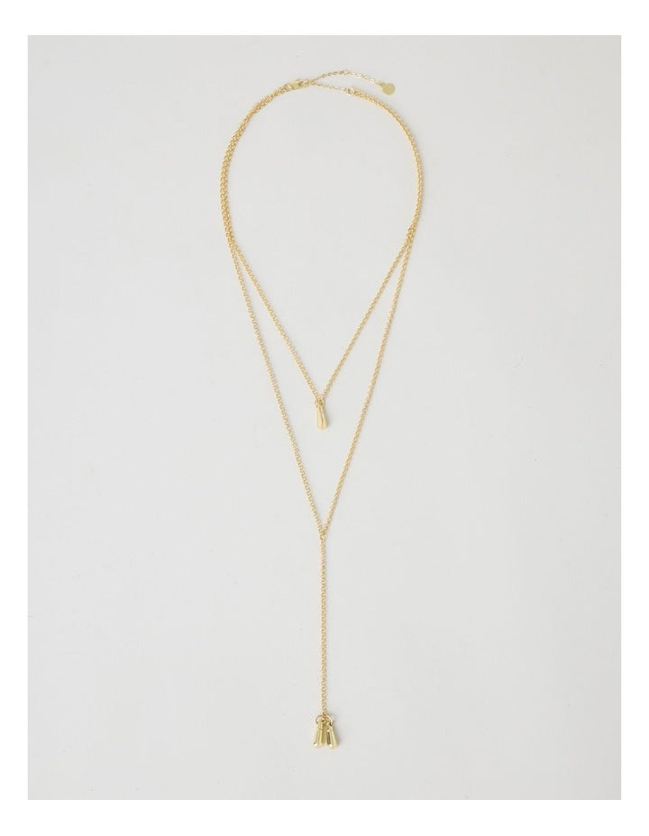 Tear Drop Lariat Necklace in Gold