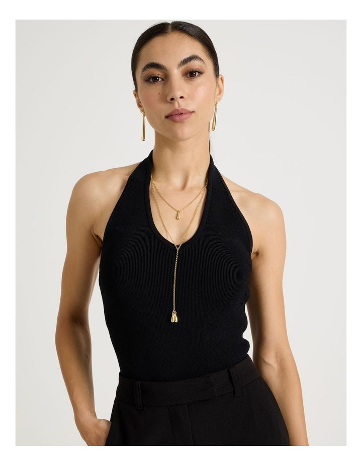Tear Drop Lariat Necklace in Gold