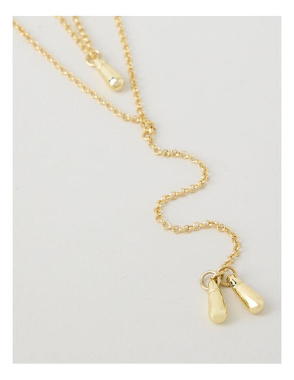 Tear Drop Lariat Necklace in Gold