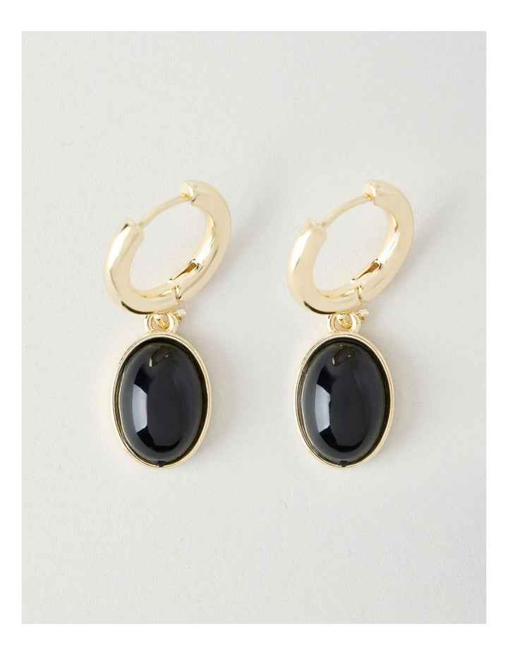 Gold-Tone Drop Earrings with Black Stone