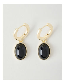 Gold-Tone Drop Earrings with Black Stone