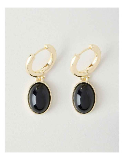 Gold-Tone Drop Earrings with Black Stone