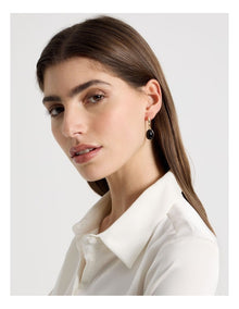 Gold-Tone Drop Earrings with Black Stone