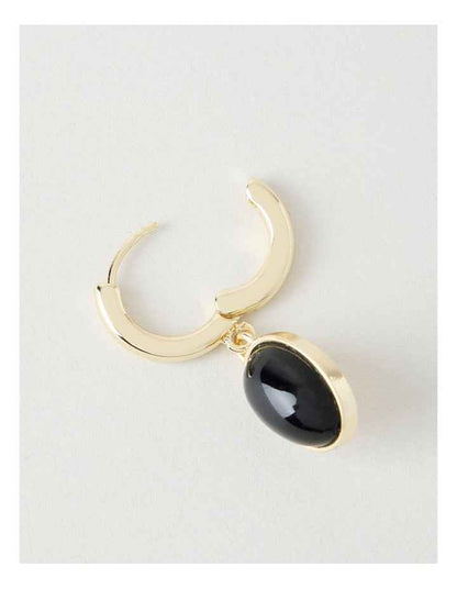 Gold-Tone Drop Earrings with Black Stone
