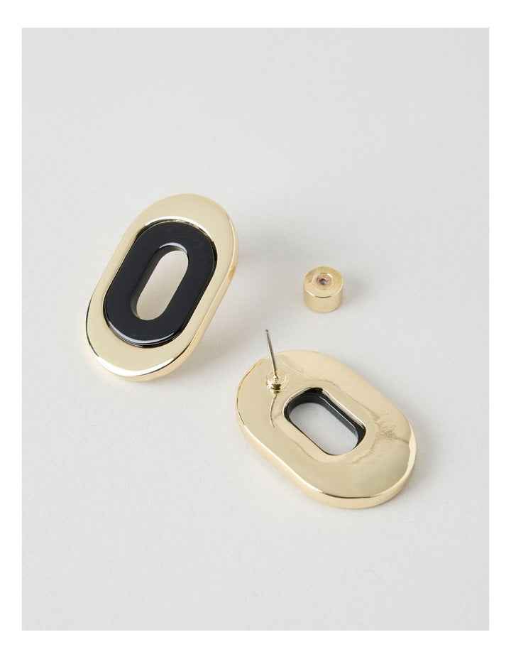 Black and Gold Cut Out Stud Earrings