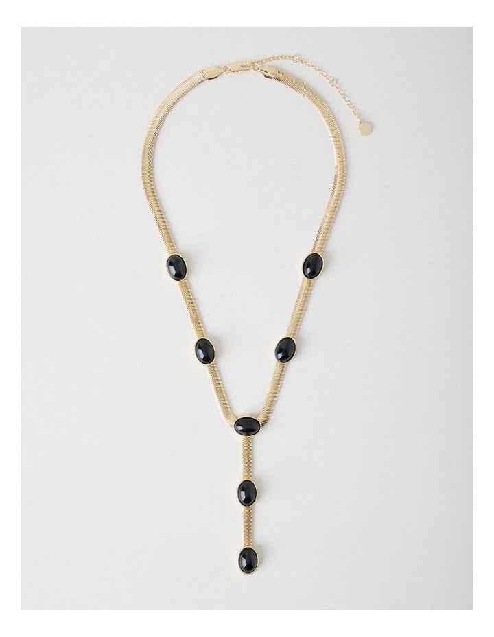Gold Tone Black Stone Necklace