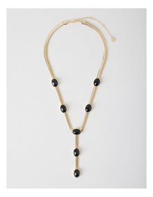 Gold Tone Black Stone Necklace