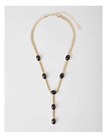 Gold Tone Black Stone Necklace