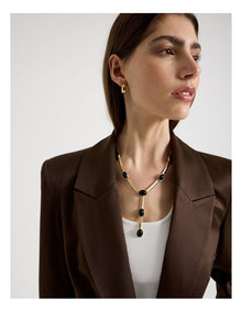 Gold Tone Black Stone Necklace