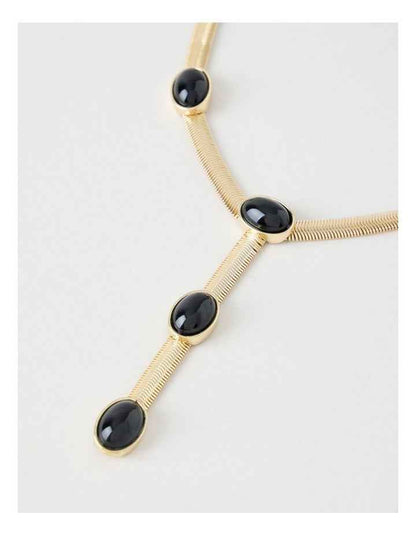 Gold Tone Black Stone Necklace