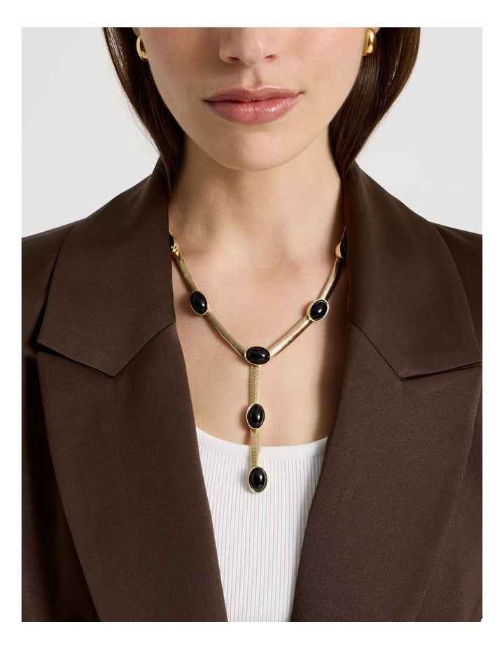 Gold Tone Black Stone Necklace
