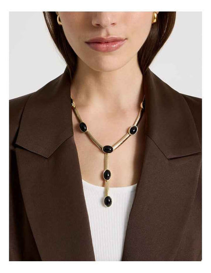 Gold Tone Black Stone Necklace