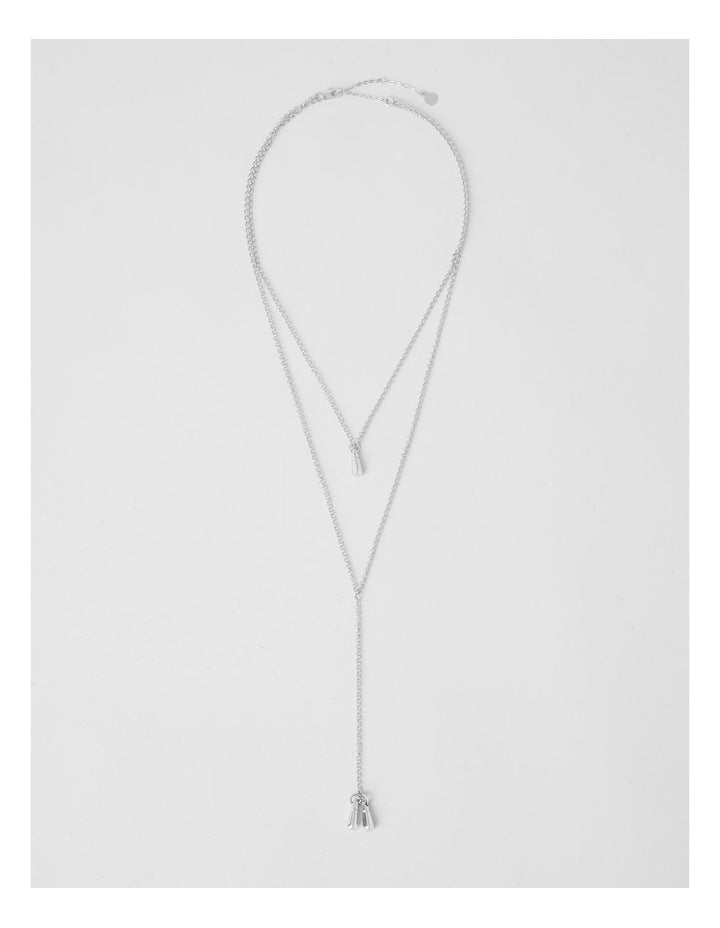 Tear Drop Lariat Necklace in Silver