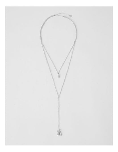 Tear Drop Lariat Necklace in Silver