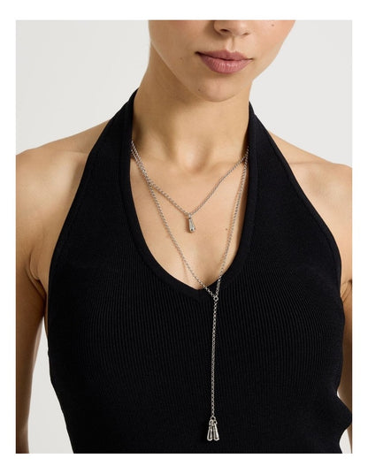 Tear Drop Lariat Necklace in Silver