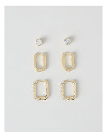 Diamante Hoops and Studs 3-Pack in Gold