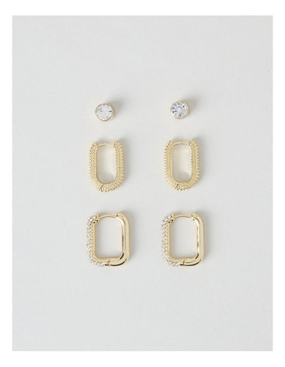 Diamante Hoops and Studs 3-Pack in Gold